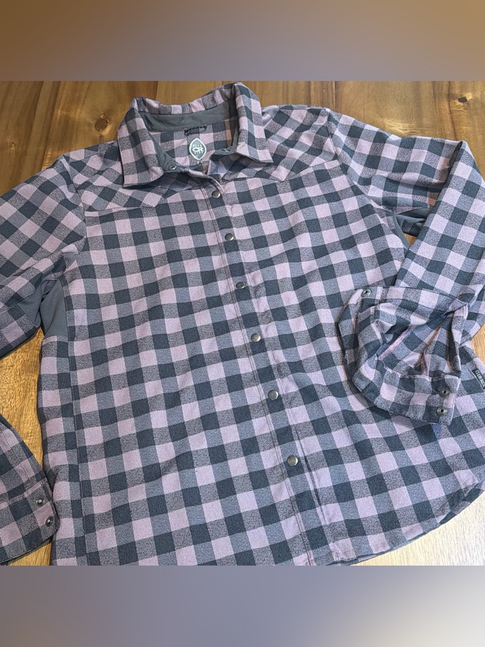 Club Ride Liv'n Flannel Women's Large Pink Gray Plaid Cycling Shirt Snap Front